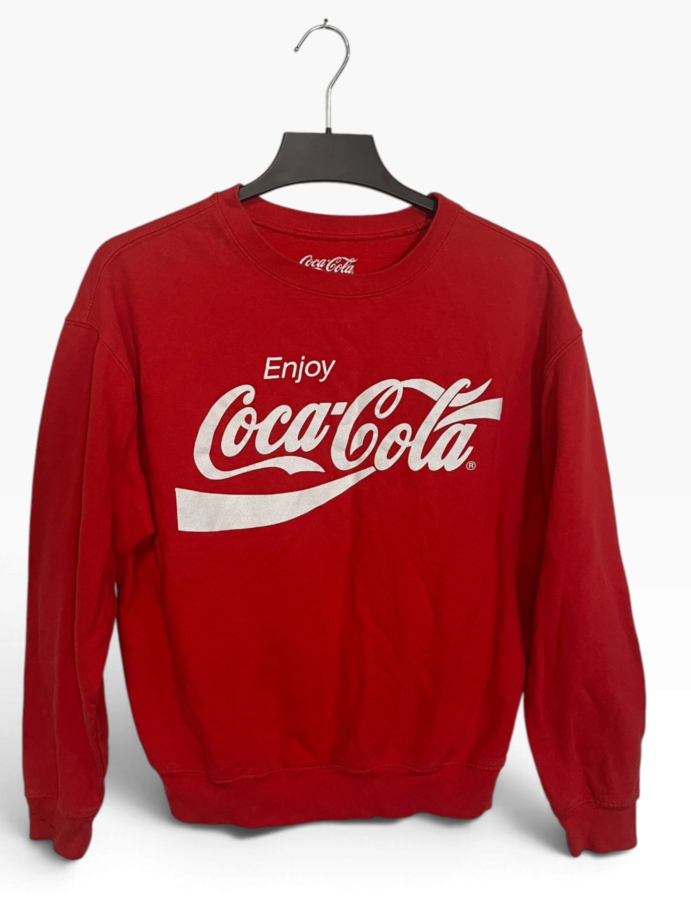 Coca-Cola Red Crewneck Sweatshirt Graphic Logo Long Sleeve Cotton Blend Large